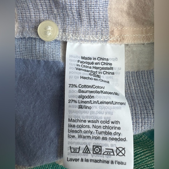 Madewell Gingham Short Sleeve Tie Front Cotton Linen Blend Top Size Small - Picture 5 of 5